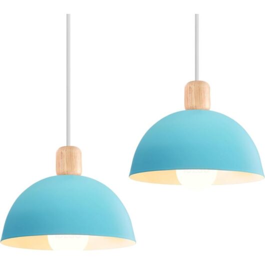 2PCS 20CM Vintage Metal Ceiling Light Blue Modern Indoor Pendant Light Simple Pendant Lights E27 For Bedroom Bar Kitchen