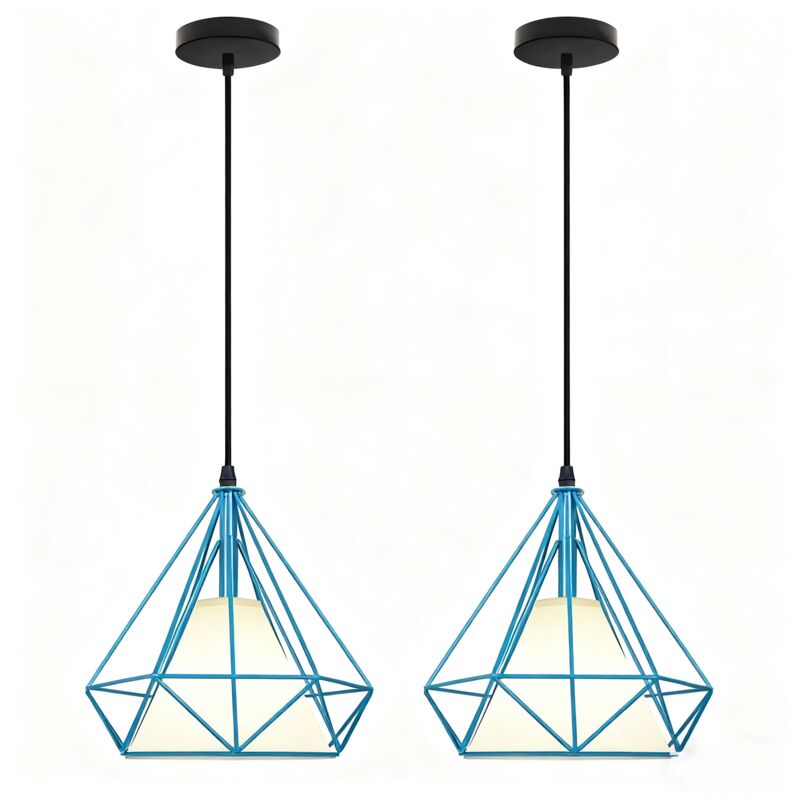 2PCS Creative Pendant Lights Modern Pendant Light Blue Iron Metal Ceiling Light 25CM E27