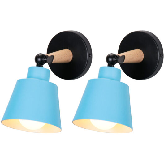 2PCS Minimalist Wall Sconce Nordic Blue Modern Wood Wall Lamp Retro Wall Lights For Bedroom Bedside Hallway E27