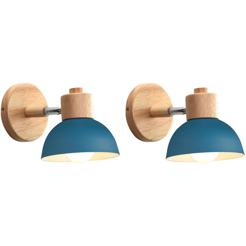 (2PCS) Modern Retro Wall Lights Nordic Wall Lamp 15CM Wood Metal Wall Sconce Adjustable Angle Simple For Bedroom Living Room (Blue) E27