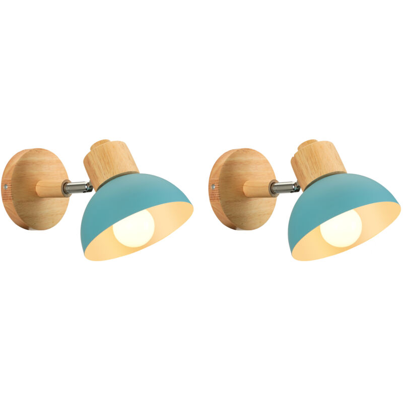 (2PCS) Modern Retro Wall Lights Nordic Wall Lamp 15CM Wood Metal Wall Sconce Adjustable Angle Simple For Living Room Bedroom (Blue) E27