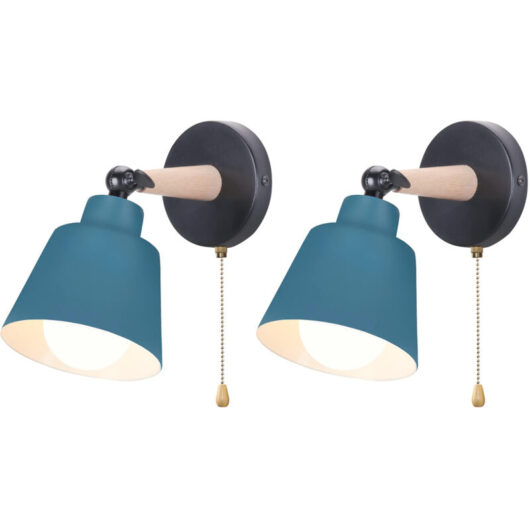 2PCS Modern Wall Light E27 Minimalist Retro Wall Sconce Nordic Indoor Wall Lamp For Bedroom Office Corridor Hallway Blue