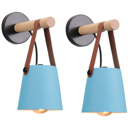2PCS Modern Wall Light Nordic Wooden Wall Lamp (Blue), Indoor Wall Sconce, For Bedroom, Dining Room, Stair