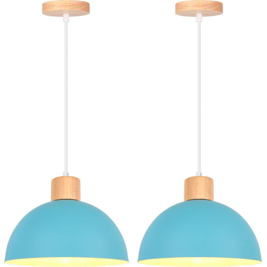 2PCS Vintage Metal Ceiling Light Blue Modern Indoor Pendant Light Simple Pendant Lights E27 For Bedroom Bar Kitchen