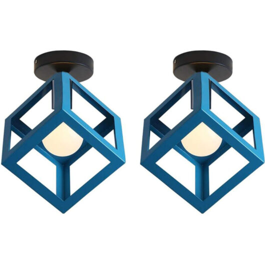 2X Creative Cube Chandelier Vintage Ceiling Lights Antique Iron Metal Ceiling Light For Blue Bar Office
