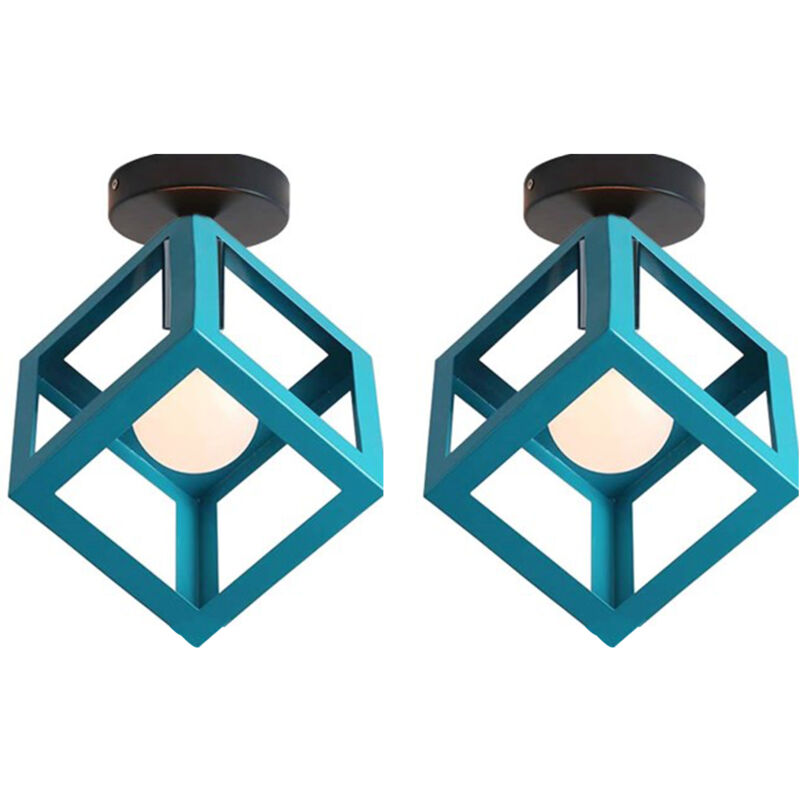 2X Creative Cube Chandelier Vintage Ceiling Lights Antique Iron Metal Ceiling Light For Blue Office Bar