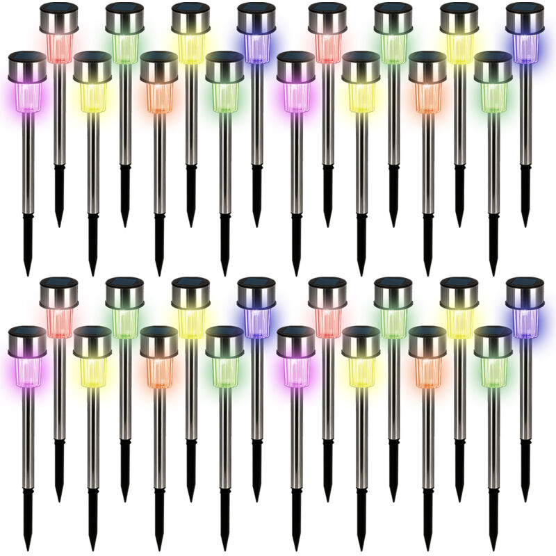 32 Piece led Solar Stake Lights Garden Outdoor Pathway Stainless Steel Lighting Rechargeable Patio Lamps Lantern - Monzana