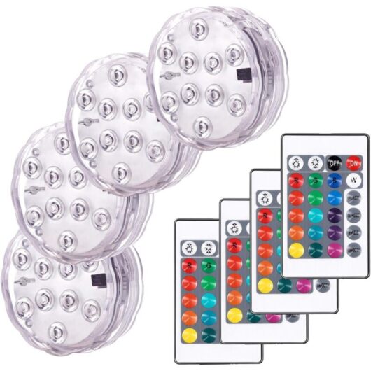 4 Pack Multicolor Submersible RGB LED Colorful Lights for Aquariums, Bathtubs, Swimming Pools, Gardens and Aquatic Environments