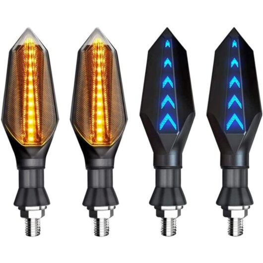 4 Pieces 12V Universal Motorcycle Turn Signal Indicator Amber Flashing Light Dual Color 17 LED Blue Amber Lamp