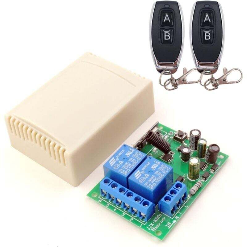 433 MHz rf Wireless Remote Switch, 2-Channel ac 110 V/220 V/230 V/240 v Relay Receiver with 2 Remote Controls for Garage Door/Roller