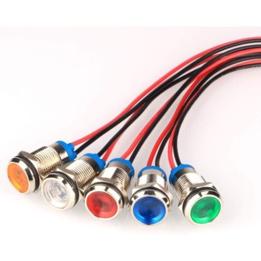 5pcs 10mm AC/DC 12-24V LED Metal Indicator Light Waterproof Signal Pilot Lamp Directional Dashboard Car Truck Boat with Wire