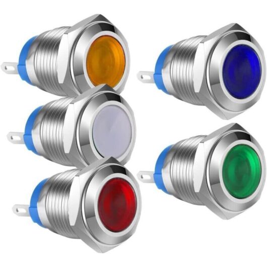 5pcs 12V-24VDC 12mm LED Indicator Light Stainless Steel Waterproof Indicator Light (5 Colors)