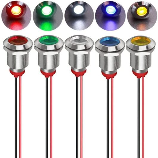 5pcs 12mm 12/24VDC LED Metal Indicator Light Waterproof Signal Pilot Lamp Dashboard Directional with Wire