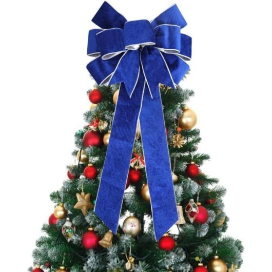 60 cm long Christmas bow, tall Christmas tree bow, large blue Christmas bows, matte velvet bow, Christmas decoration for gift garlands