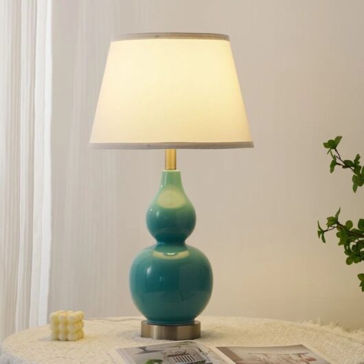 65.5cm Blue Ceramic Table Lamp With USB And Bulb Included
