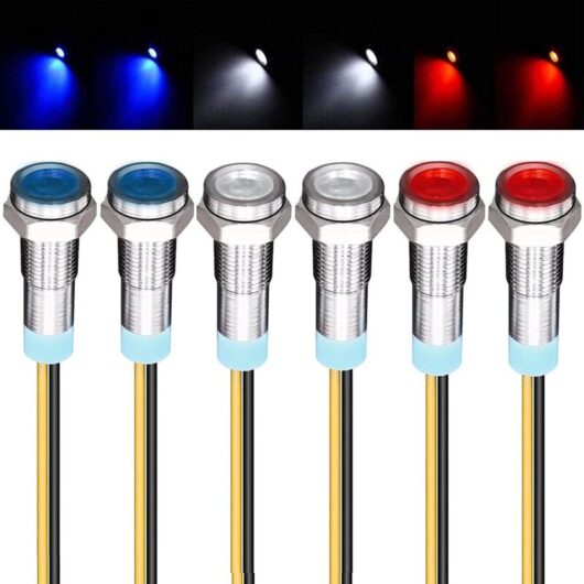 6pcs 220V-230V 6mm LED Panel Driver Dash Warning Indicator Light Indicator Lamp Driver Lamp Dash Directional Bulbs, Red/Blue/White