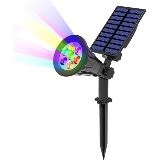 7 led Solar Light, 2 Packs, Solar Spotlight with 7 Color Changing, Outdoor Wireless, Waterproof, IP65, Garden Lamp with 180° Adjustable Outdoor Solar