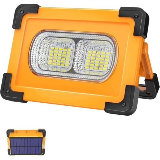 80W Rechargeable led Floodlight 4 Modes Super Bright Work Light Portable led Floodlight with Solar Panel Site Lamp for Construction Site, Camping,