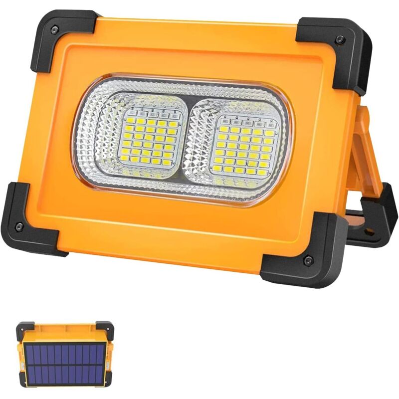 80W Rechargeable led Floodlight 4 Modes Super Bright Work Light Portable led Floodlight with Solar Panel Site Lamp for Construction Site, Camping,