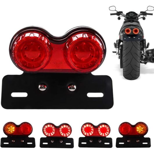 Aougo - 10W 40 led Motorcycle Tail Light Integrated Brake Light Turn Signal Driving Lights With License Plate Lamp Holder For Harley (Red Lens)