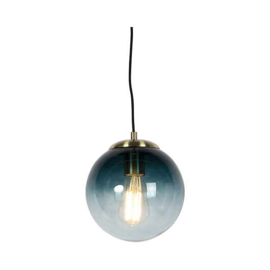 Art Deco Pendant Light Brass with Ocean Blue Glass 20 cm - Pallon