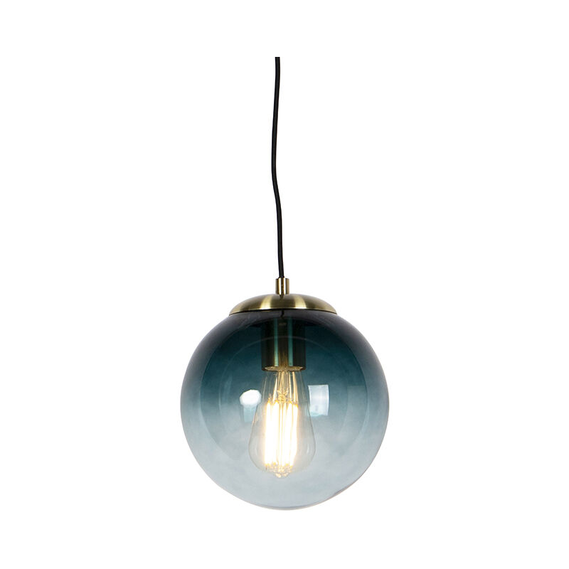 Art Deco Pendant Light Brass with Ocean Blue Glass 20 cm - Pallon
