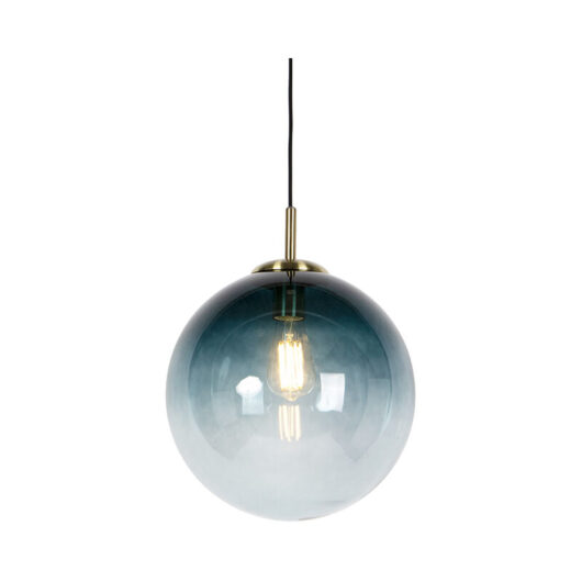 Art Deco Pendant Light Brass with Ocean Blue Glass 33 cm - Pallon