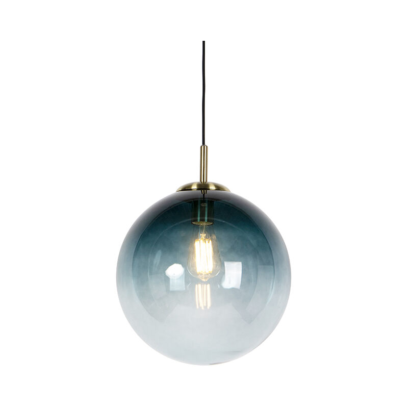 Art Deco Pendant Light Brass with Ocean Blue Glass 33 cm - Pallon