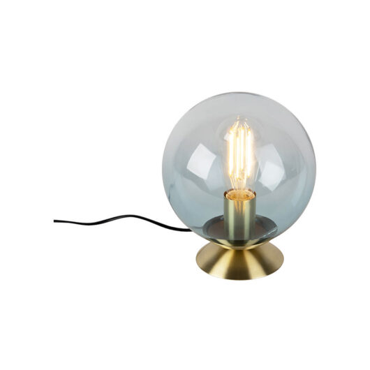 Art Deco Table Lamp Brass with Blue Glass - Pallon