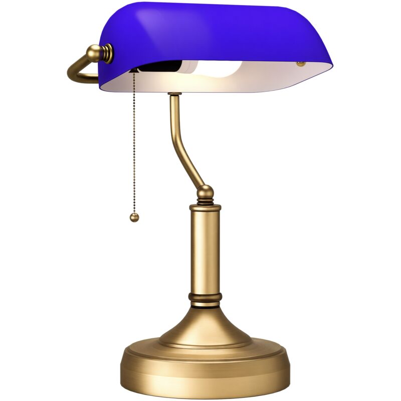Banker's Table Lamp w/ Antique Bronze Tone Base, Blue - Homcom