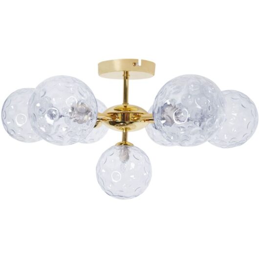 Beliani - Modern Ceiling Light Glass 7 Point Metal Plate Round Shades Pendant Blue and Gold Anadyr