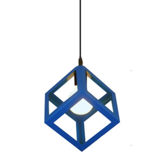 Blue Square Metal Ceiling Lamp Geometric Cube Pendant Light E27 Modern Pendant Lights Modern Pendant Lights For Loft Cafe Bar Restaurant