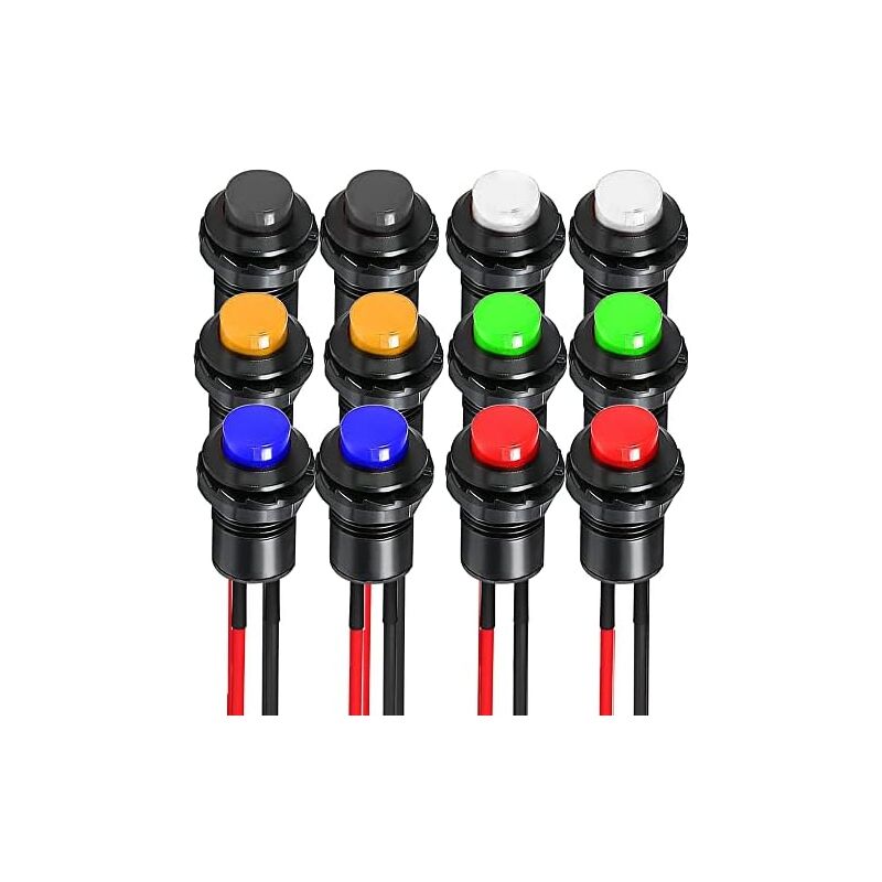 CSPARKV Gebildet 12pcs 12mm Pre-wired Self-locking Push Button Switch DS-428/427/425,Mini Round Rocker Switch,for Table Lamp,Household Appliances