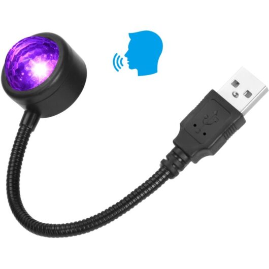 Car Roof Lamp, Mini Romantic led Car Interior Lights with Voice Control and 4 Colors, 9 Working Modes, Adjustable Plug and Play usb Lamp for