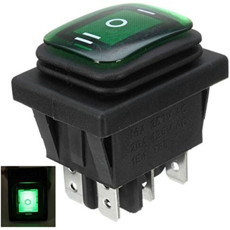 Ccykxa - 16A 250V 3 Position 6 Pin Waterproof Rocker Switch with Lamp - Green