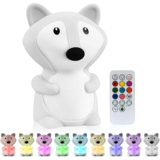 Children's Night Light, Fox Night Light, Silicone Lamp, 9 Colors, USB Rechargeable, Timer Function, Decorative Night Light for Children's Room,