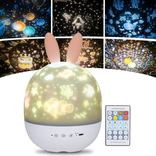 Children's Night Light Star Projector Lamp, 360° Rotation Musical Night Light + Timer + Remote Control + 6 Colors, led Baby Starry Sky Night Light