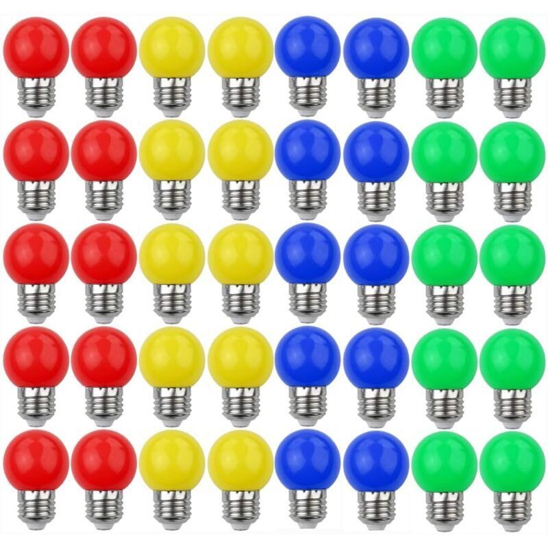 Colorful LED Bulbs E27 3W=30W Decorative and Design Light 240 Lumens AC220V-240V Decoration Lamp Mixed Colors Red Yellow Blue Green - 40pcs [Energy