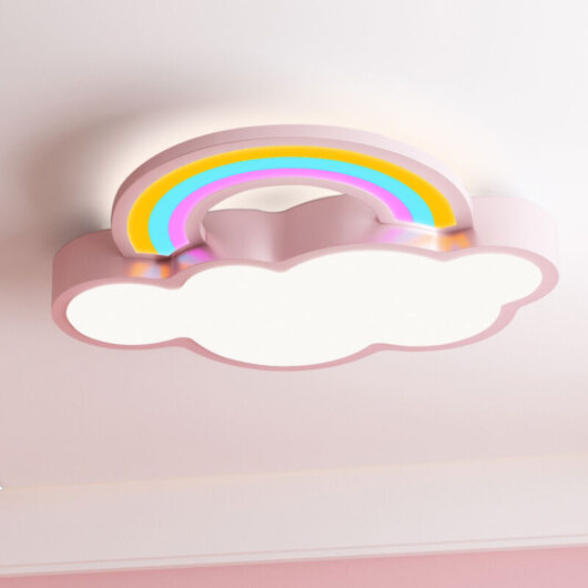 Creative Cartoon Cloud Rainbow Ceiling Lamp Acrylic LED Chandelier for Child's Bedroom, Pink