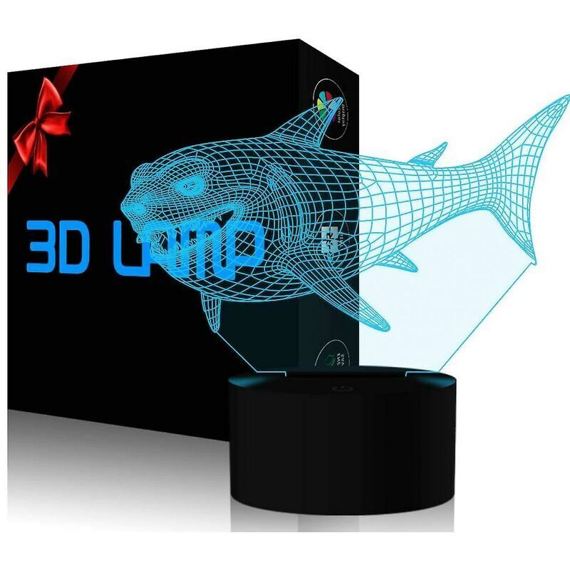 Cvbdfh 3d Shark Night Light Led Illusion Lamp 7 Color Change Table Lamps Touch Control With Usb Cable Bedroom Decor Festival Birthday Gifts Toys