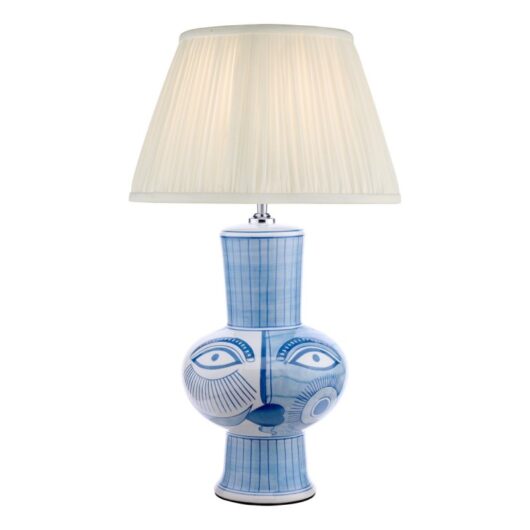 Dar Lighting Picasso Large Ceramic Table Lamp In Blue And White Face Print - Base Only