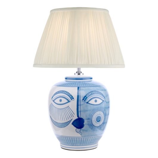 Dar Lighting Picasso Small Ceramic Table Lamp In Blue And White Face Print - Base Only