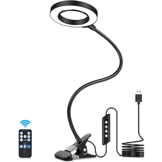 Desktop Magnifying Glass with led Light, 3x Magnification, Adjustable, Light with 10 Brightness Levels, Remote Control, Retaining Clip and 3 Colors