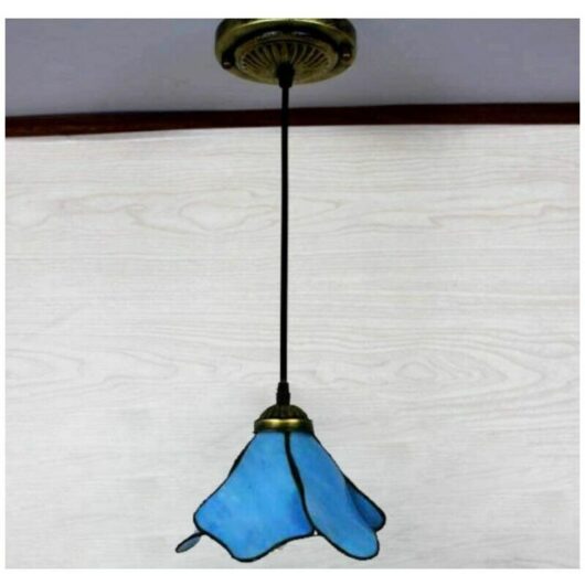 Dewdat - E27 Romantic Pendant Light Mediterranean Chandelier Adjustable Height Blue Glass Hanging Lamp Dining Room Children's Room Light Living Room
