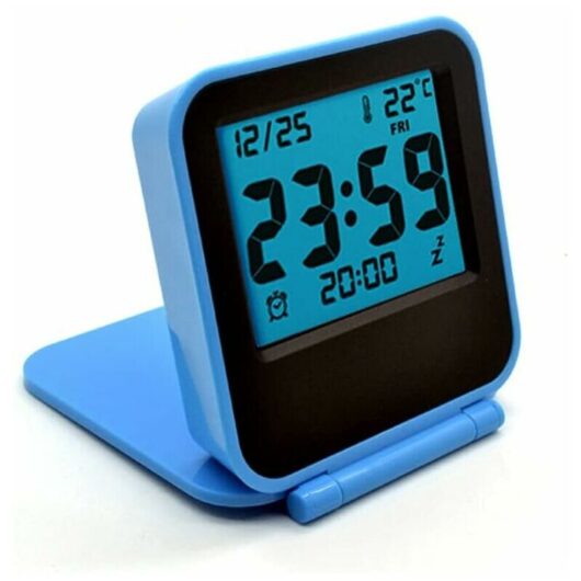 Dewdat - Mini Digital Travel Alarm Clocks with lcd Night Light, Battery Operated Travel Clock, Mini Portable Folding Pocket Temperature Clock for