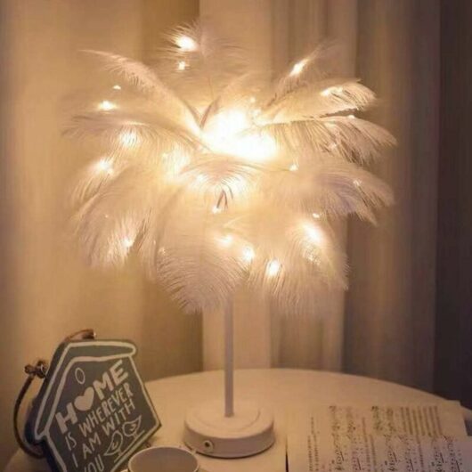 Dewdat - White Feather Lamp with Remote Control, Bedside Lamp, IP42, Three Modes of Operation