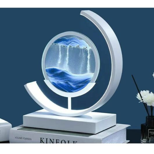 Dewdat - led Moving Sand Art Table Lamp, 3D Hourglass Deep Sea Landscape Display Flowing Frame 12 Inch Bedside Lamp Home Decoration