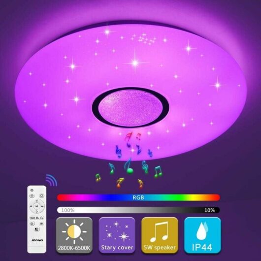 Dewdat - led ceiling light with Bluetooth speaker and remote control 36W, dimmable, 2800-6500K, waterproof IP44 (without app control)