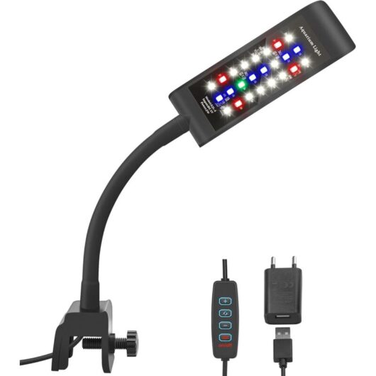Dhklfa - led Clip-on Aquarium Light, [RGB+White Light] 10 Levels Dimmer Brightness, Aquarium Clamp Lamp for 20-30CM Fish Tank and Aquatic Plants,