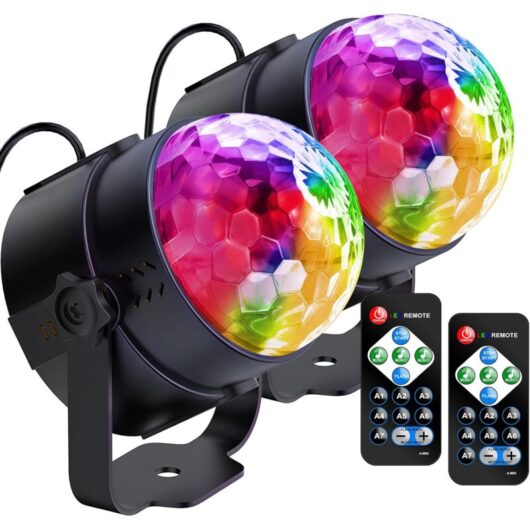 Disco Ball, Light Games for Parties, 2 Pack Rotating Disco Ball, Party Light Stage Lamp 7 rgb Colors with Remote Control, Mirror Ball for Disco,